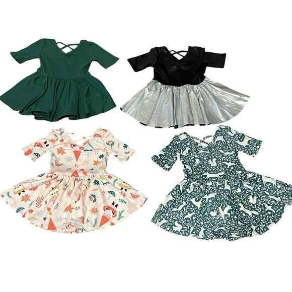 Dot Dot Smile 4 Ballerina Twirl Holiday Dresses Green Black Cream Orange 6-12 mo